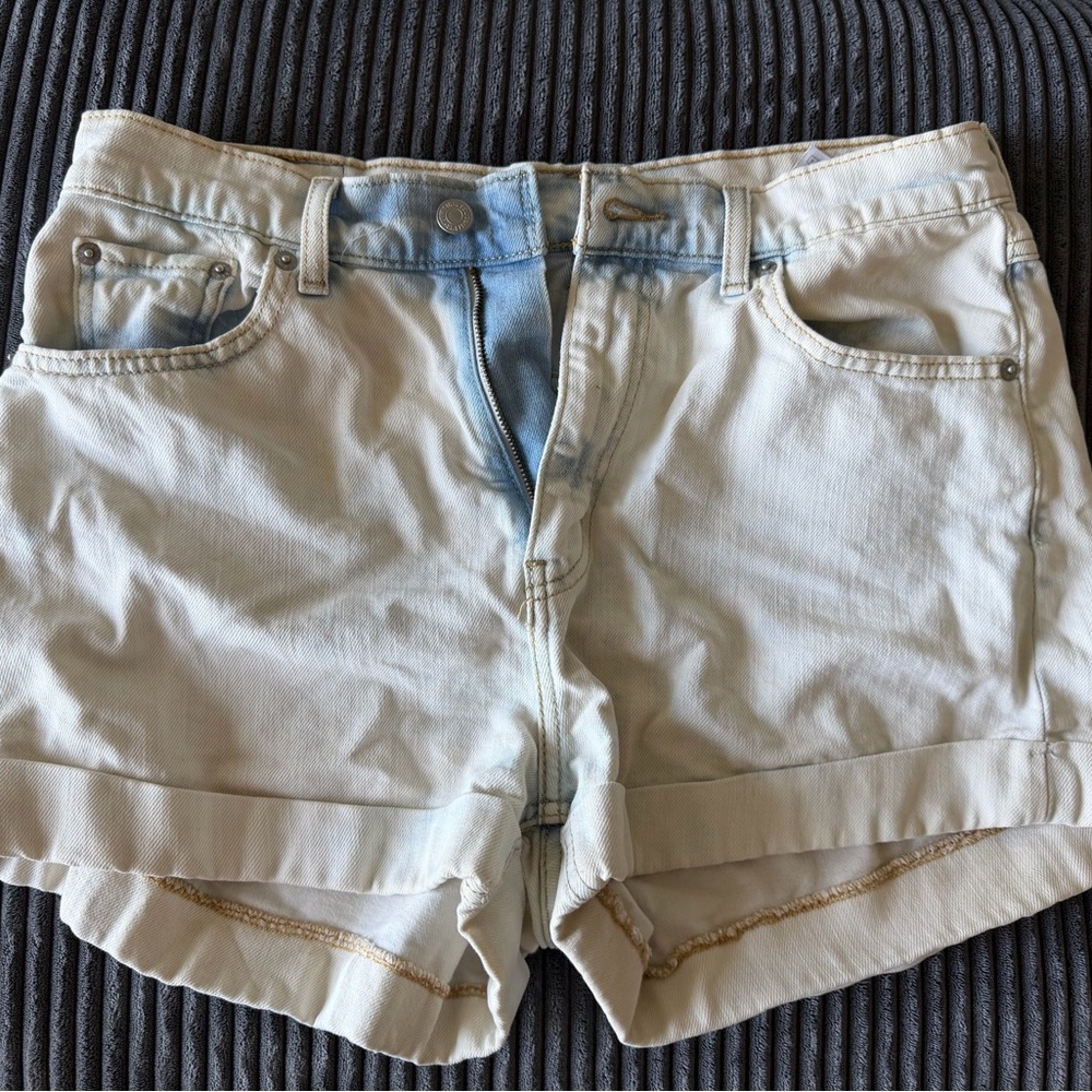 Women's Light Cream Denim Roll-Hem Shorts